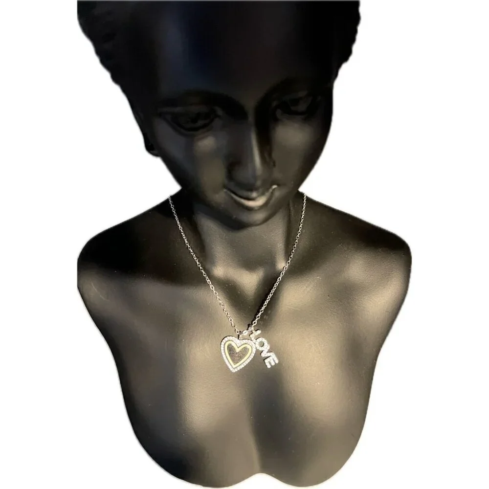 Lesa Michele Sterling Silver CZ Surrounding Heart & Love CZ Pendant Necklace